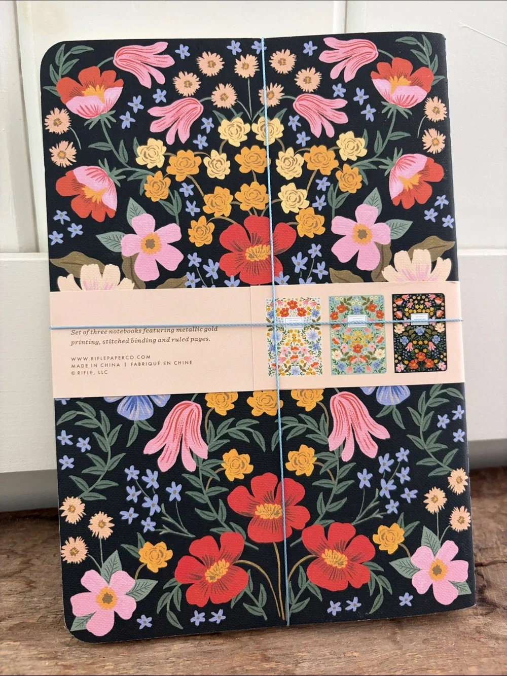 Rifle Paper Co. Floral Notebooks — Red, Blue, Pink, Yellow, Green-Set of 3